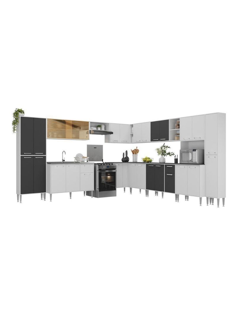 Armário De Cozinha Modulada 12 Pçs Com Balcão De Pia Siena Multimóveis Mp2240 Branco-preto