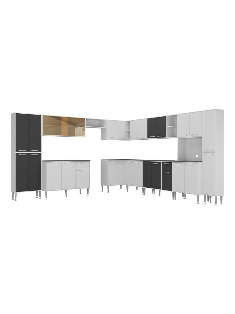 Armário De Cozinha Modulada 12 Pçs Com Balcão De Pia Siena Multimóveis Mp2240 Branco-preto
