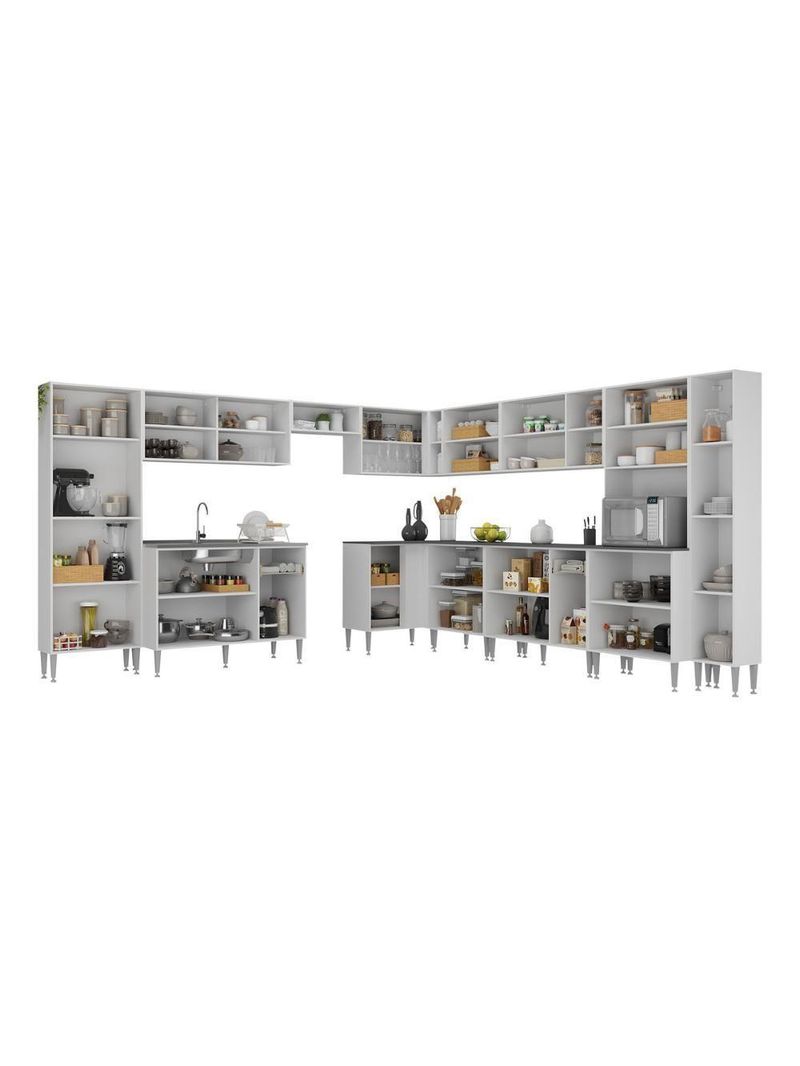 Armário De Cozinha Modulada 12 Pçs Com Balcão De Pia Siena Multimóveis Mp2240 Branco-preto