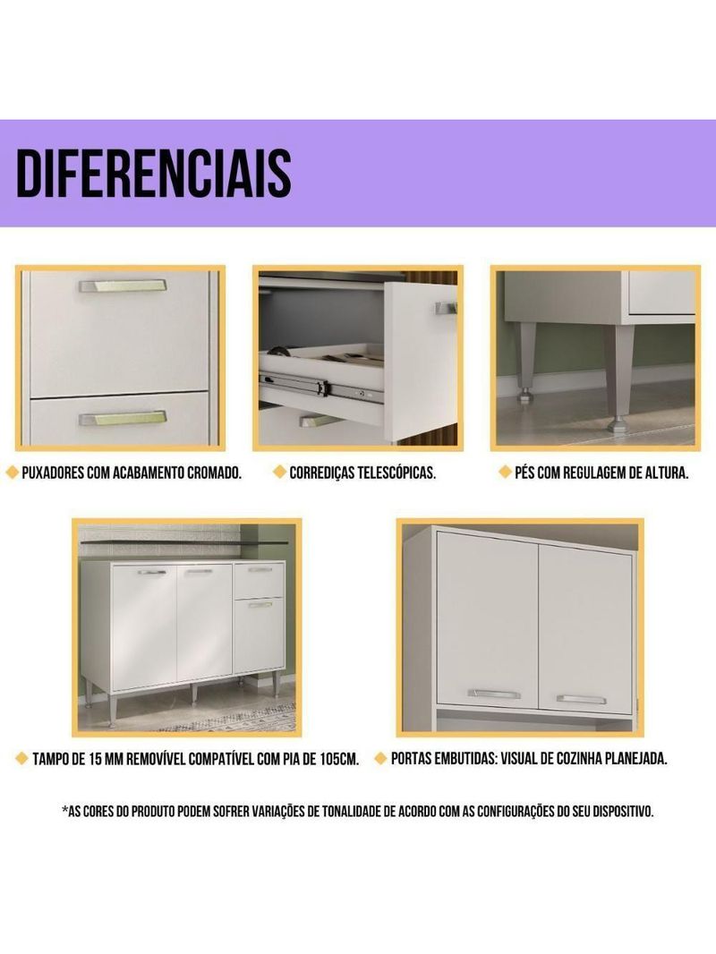 Armário De Cozinha Modulada 12 Pçs Com Balcão De Pia Siena Multimóveis Mp2240 Branco-preto