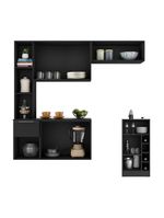 Armário De Cozinha Com Mesa Gourmet Sofia Multimóveis Mp2197 Preto Preto