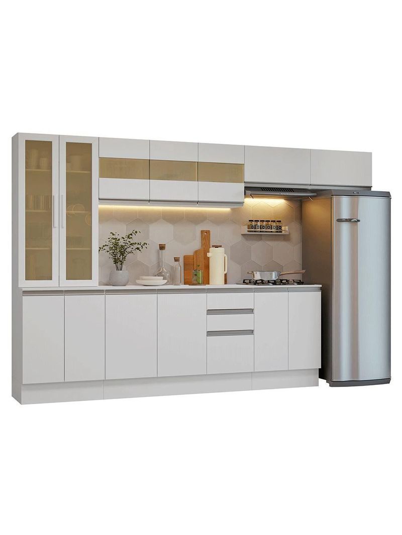 Armário De Cozinha Completa 100% Mdf 300 Cm Smart Madesa 04 Branco