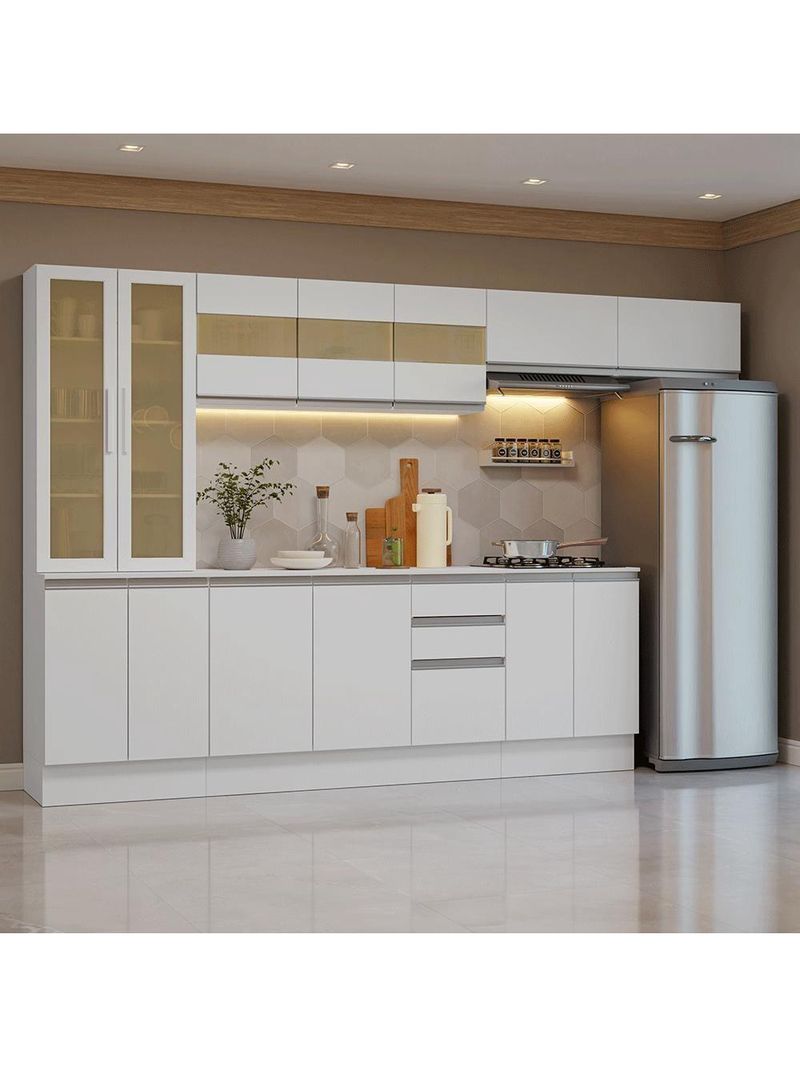 Armário De Cozinha Completa 100% Mdf 300 Cm Smart Madesa 04 Branco