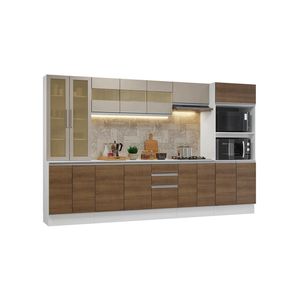 Armário De Cozinha Completa 100% Mdf 310 Cm Smart Madesa 03 Branco/rustic/crema