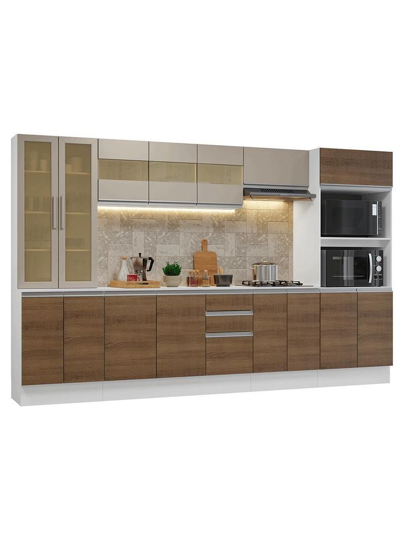 Armário De Cozinha Completa 100% Mdf 310 Cm Smart Madesa 03 Branco/rustic/crema