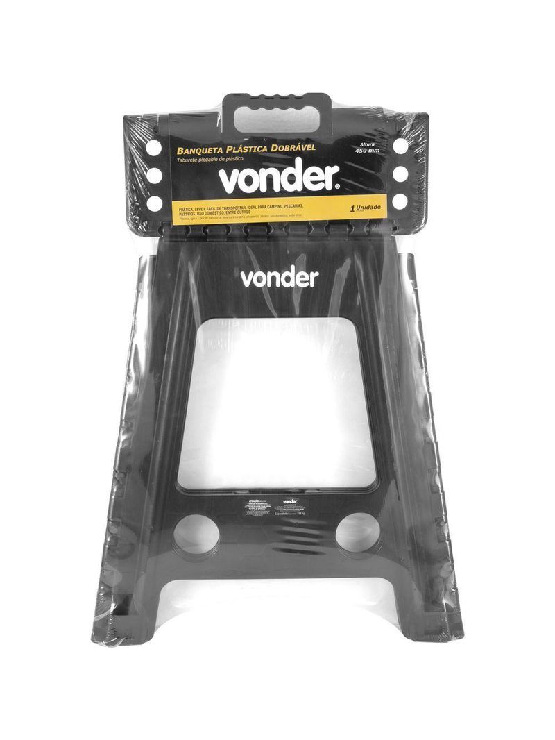 Banqueta Plástica Dobrável Preta Altura 450 Mm - Vonder