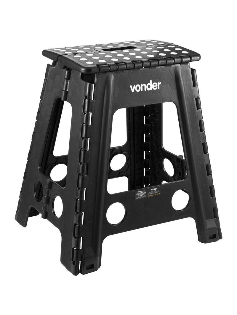 Banqueta Plástica Dobrável Preta Altura 450 Mm - Vonder