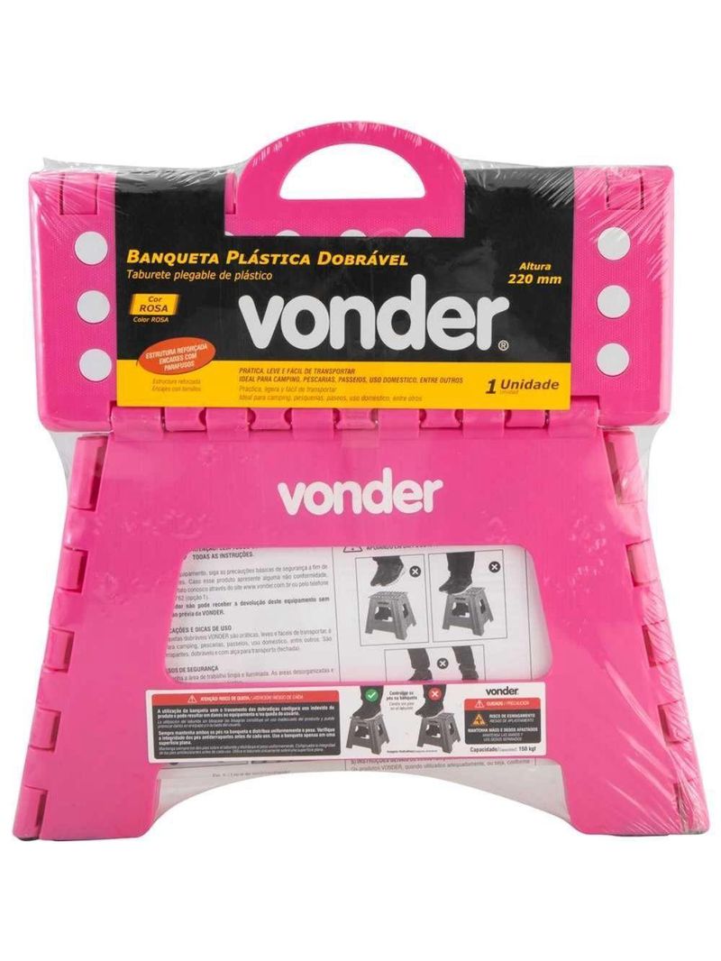 Banqueta Plástica Dobrável Rosa 220mm Vonder
