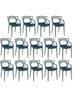 Kit 14 Cadeiras De Jantar Allegra Design Empilhável - Azul Marinho