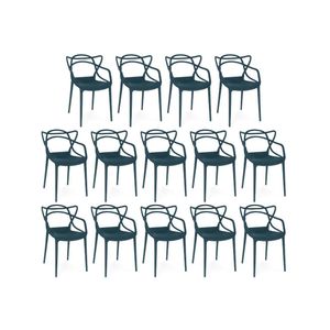 Kit 14 Cadeiras De Jantar Allegra Design Empilhável - Azul Marinho