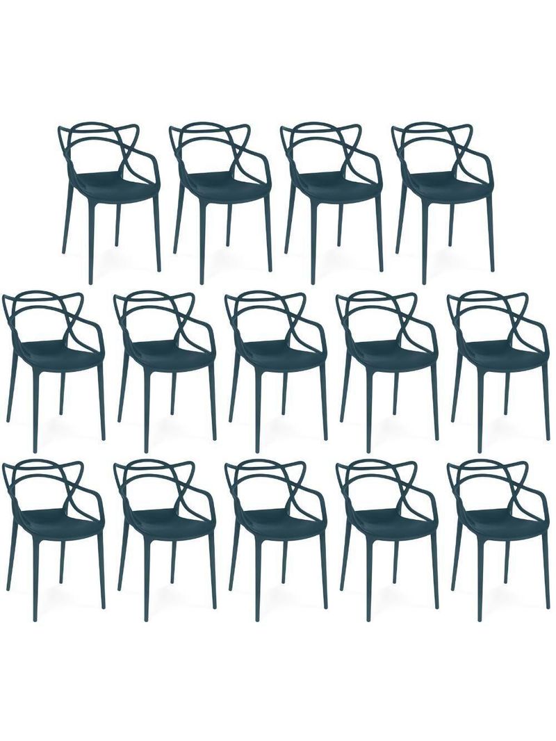 Kit 14 Cadeiras De Jantar Allegra Design Empilhável - Azul Marinho