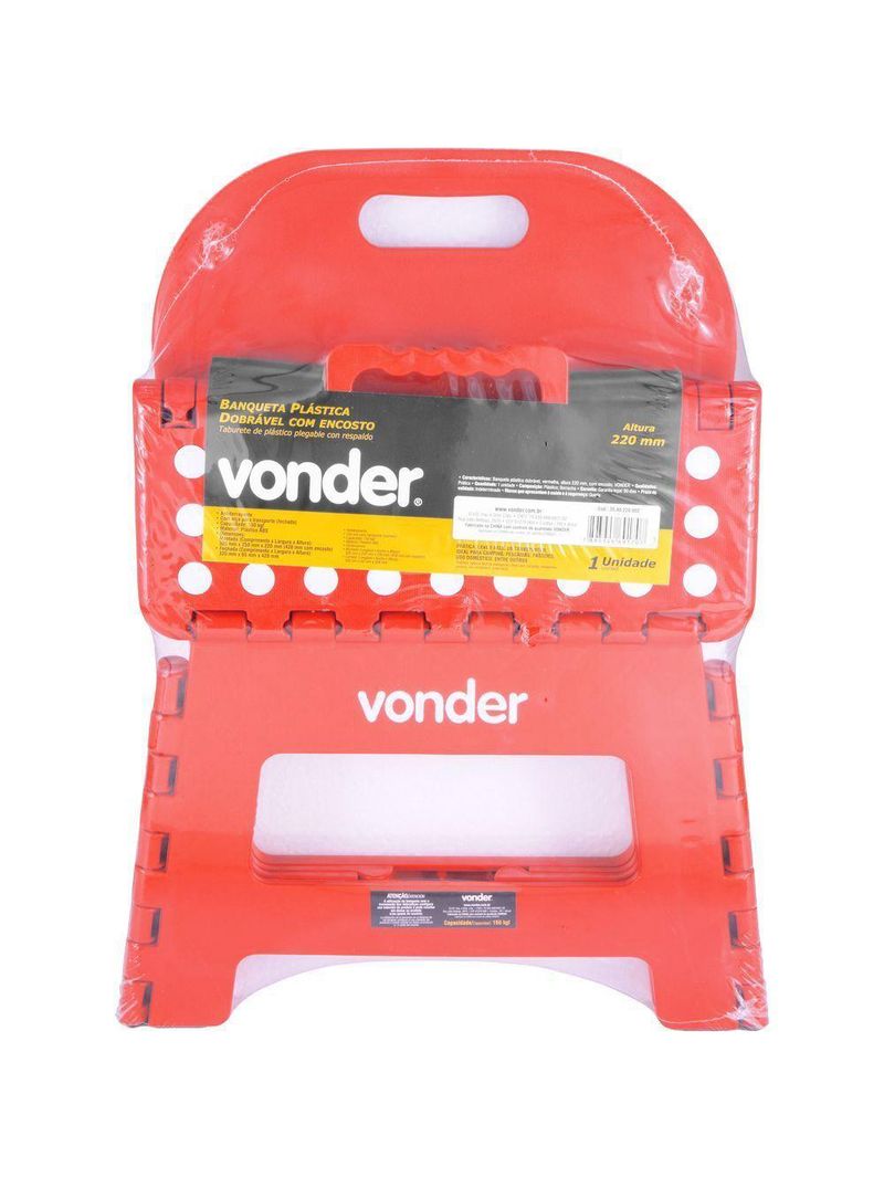 Banqueta Plástica Dobrável Vermelha Altura 220mm Vonder