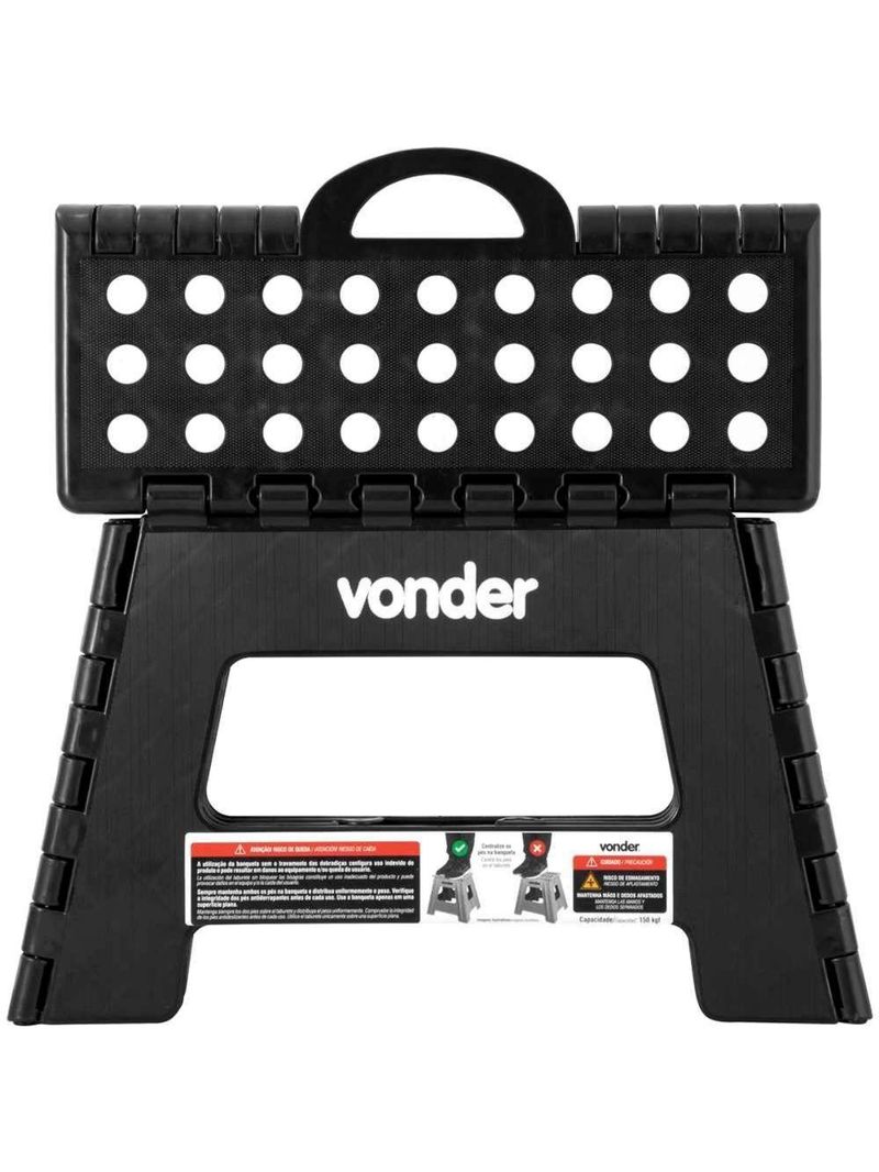 Banqueta Plástica Dobrável Preta Altura 220 Mm Vonder