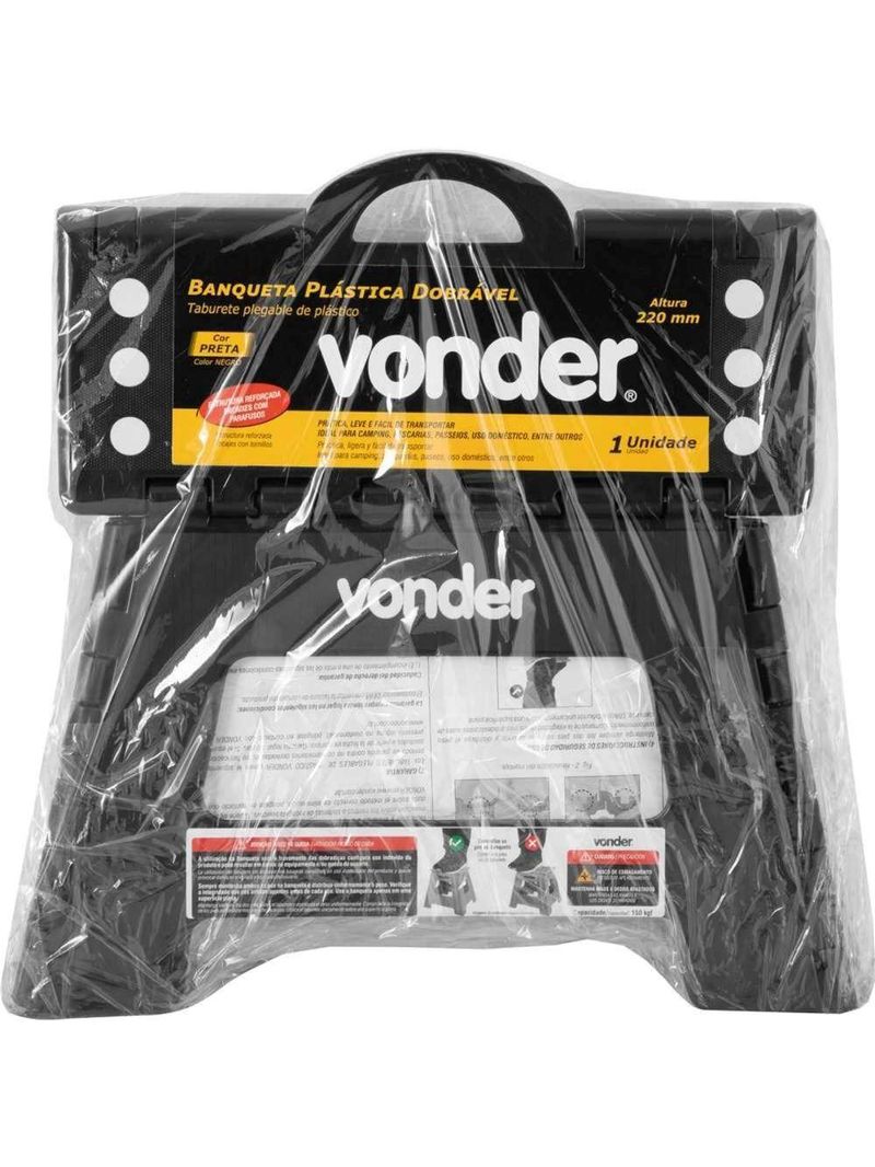 Banqueta Plástica Dobrável Preta Altura 220 Mm Vonder