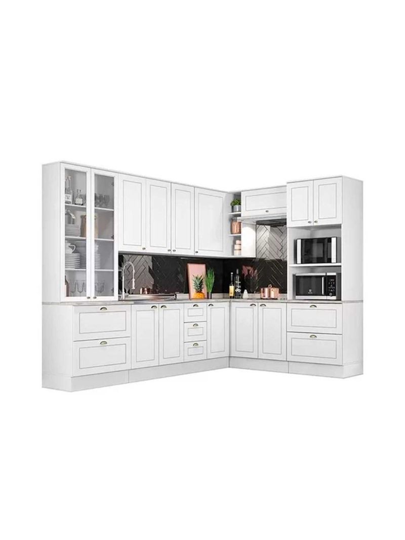Cozinha Modulada Completa Americana 10 Peças 3 Aéreos + 3 Balcões + 2 Paneleiros + 2 Complementos C5p36 Cinza