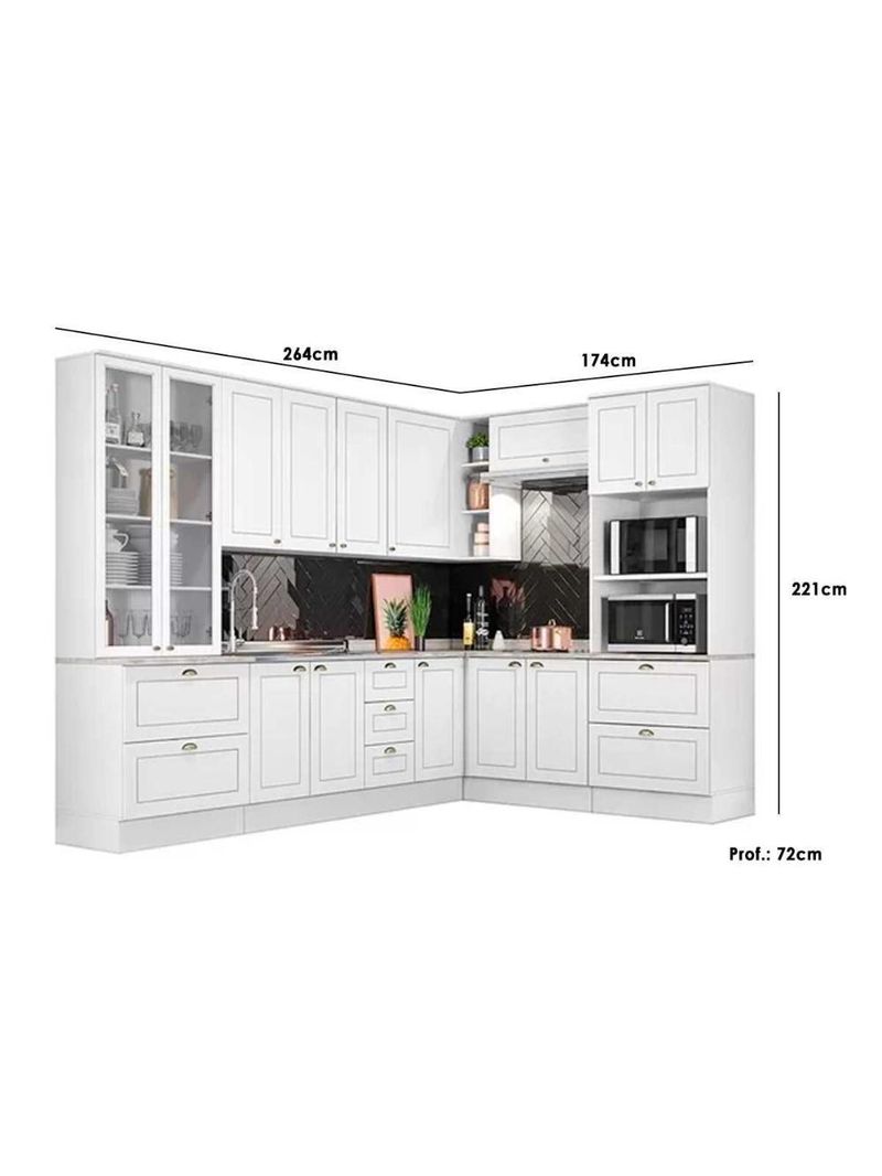 Cozinha Modulada Completa Americana 10 Peças 3 Aéreos + 3 Balcões + 2 Paneleiros + 2 Complementos C5p36 Cinza