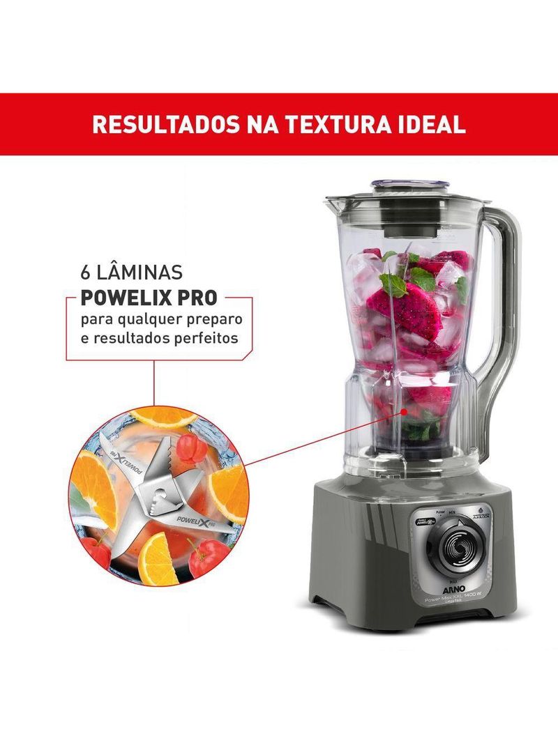 Liquidificador Arno Power Max XXL Cinza LN87 2,25 LITROS 220V 2200W