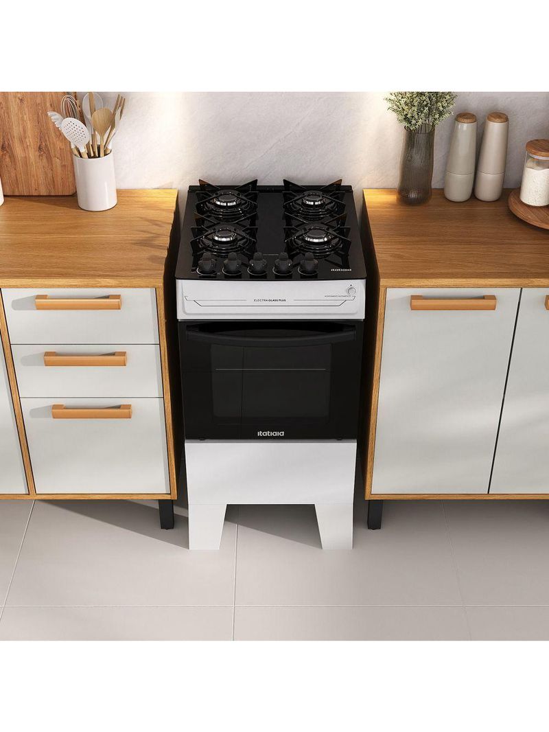 Fogão Itatiaia Electra Glass Pluss Piso 4 Bocas Branco Mesa De Vidro Bivolt (3700000485)