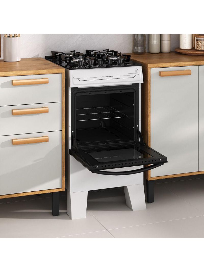 Fogão Itatiaia Electra Glass Pluss Piso 4 Bocas Branco Mesa De Vidro Bivolt (3700000485)