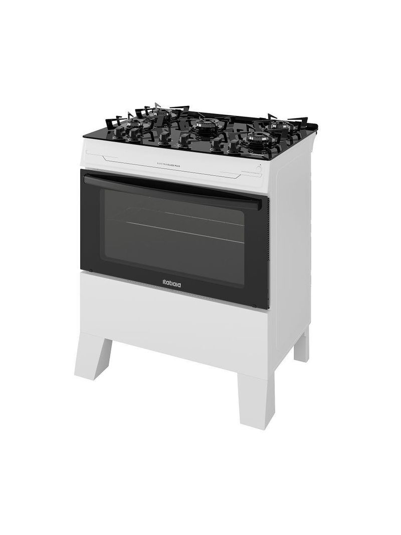 Fogão Itatiaia Electra Glass Pluss Piso 5 Bocas Branco Mesa De Vidro Bivolt (3700000487)