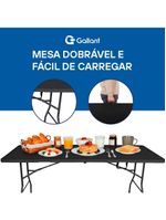 Mesa Dobrável Gallant Vira Maleta Portátil 1,80m Preto com Alça (GMD22A01A-PT)