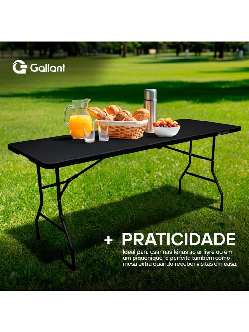 Mesa Dobrável Gallant Vira Maleta Portátil 1,80m Preto com Alça (GMD22A01A-PT)