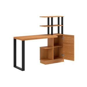 Escrivaninha em MDF 5 Prateleiras 1 Porta 135 cm Freijó/Preto Fosco Pradel Dalla Costa F17