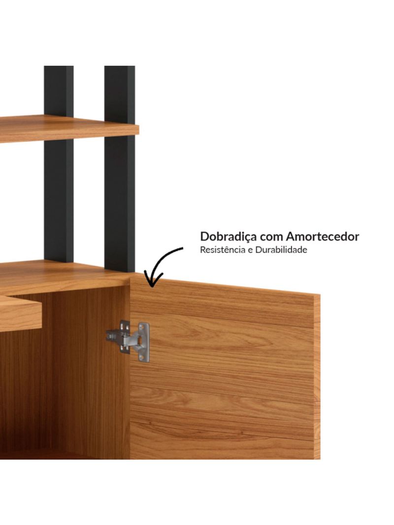 Escrivaninha em MDF 5 Prateleiras 1 Porta 135 cm Freijó/Preto Fosco Pradel Dalla Costa F17