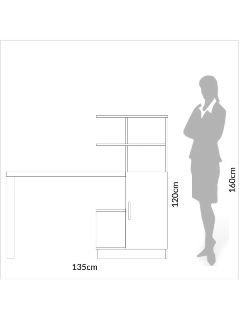Escrivaninha em MDF 5 Prateleiras 1 Porta 135 cm Freijó/Preto Fosco Pradel Dalla Costa F17