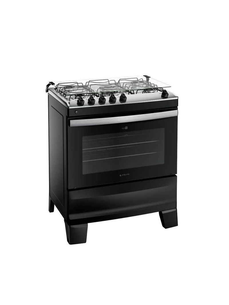 Fogão Atlas Agile Up Piso 5 Bocas Preto Mesa de Inox Bivolt (300001649)