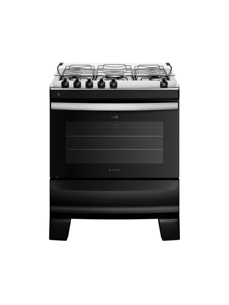 Fogão Atlas Agile Up Piso 5 Bocas Preto Mesa de Inox Bivolt (300001649)