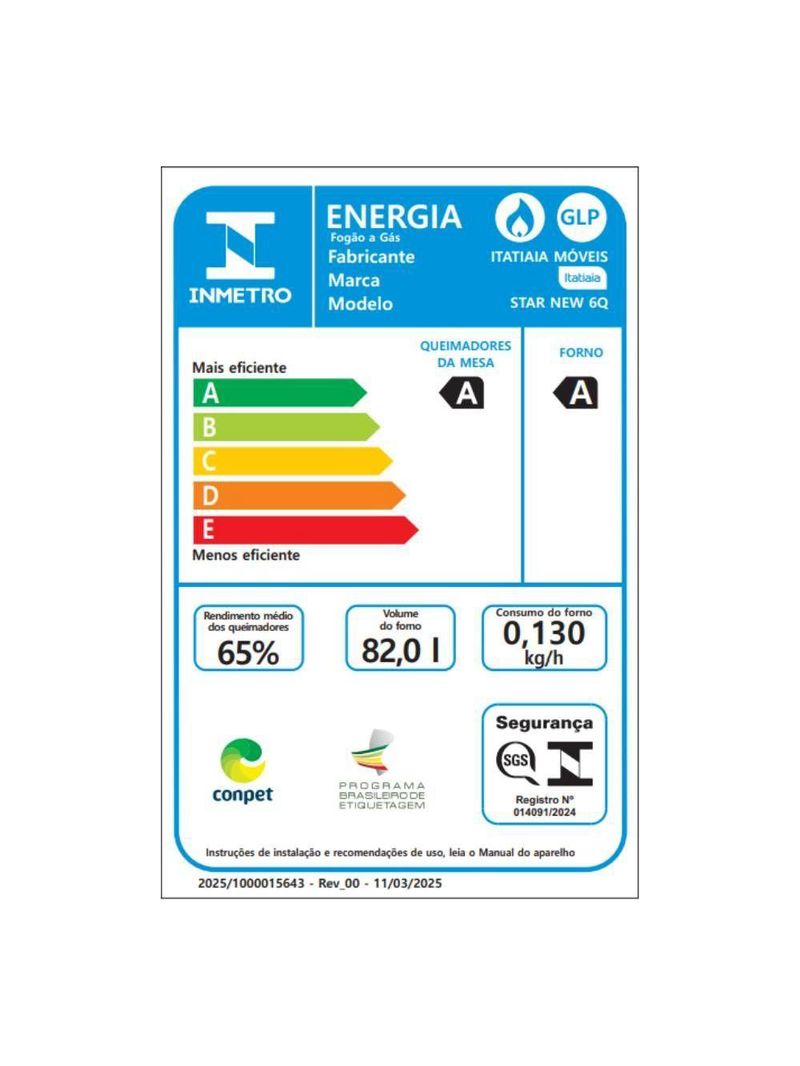 Fogão Itatiaia Star New Piso 6 Bocas Branco Mesa de Inox Bivolt 3700000473