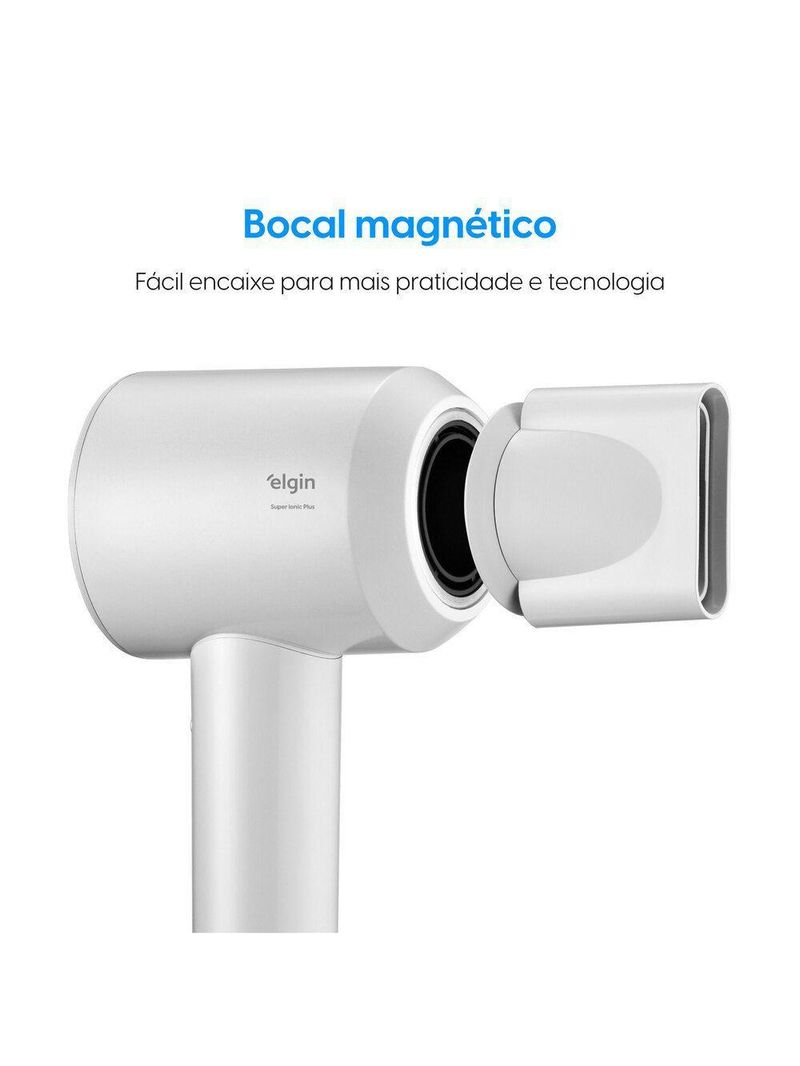 Secador De Cabelo Super Ionic Branco Motor BLDC 3 Temperaturas Jato Frio Com Difusor 220V