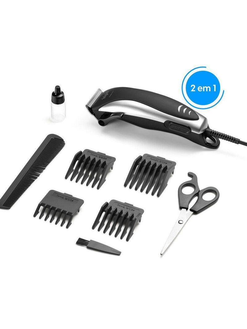 Máquina De Cortar Cabelo Studio Men - 2 Em 1 Cabelo E Barba Lâminas Em Aço Inox Acessórios 220V