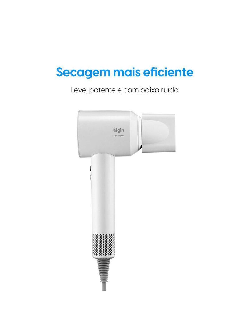 Secador De Cabelo Super Ionic 1700W Branco Motor BLDC 3 Temperaturas Jato Frio Com Difusor 110V