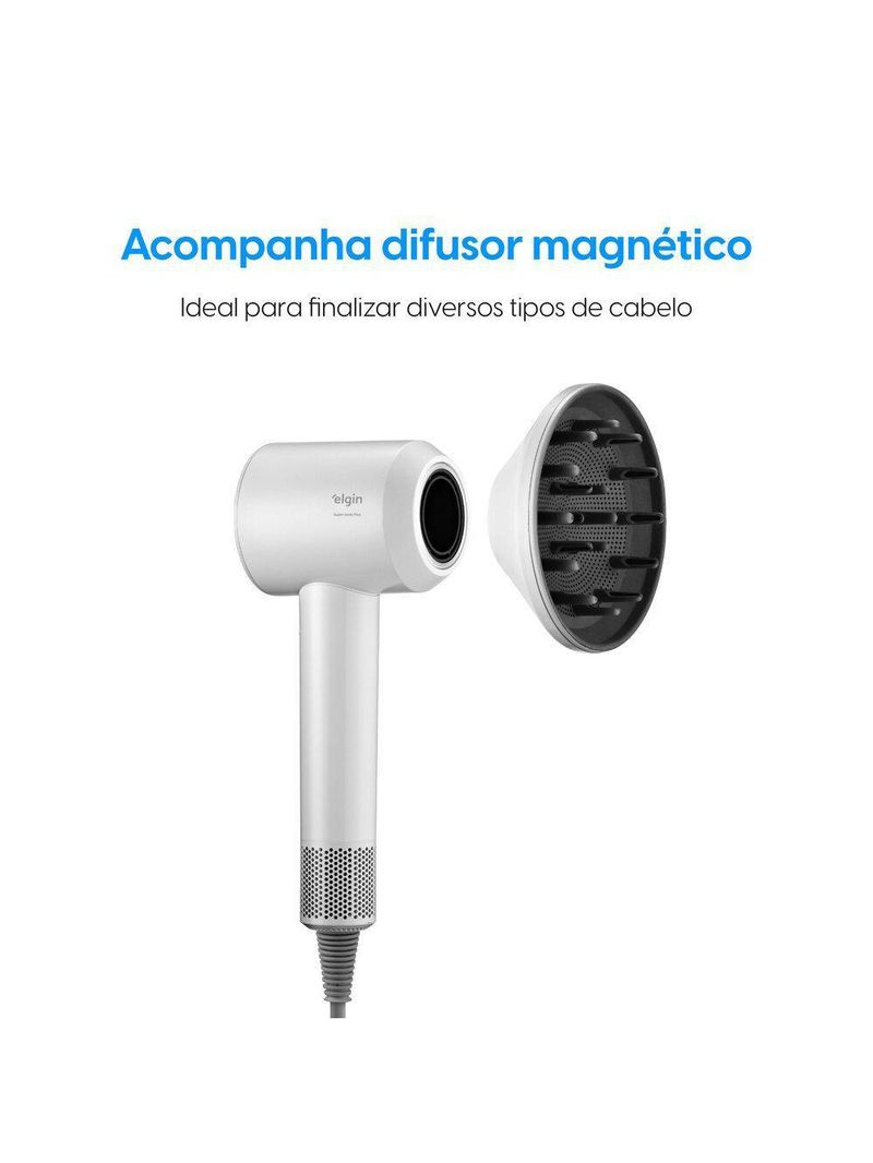Secador De Cabelo Super Ionic 1700W Branco Motor BLDC 3 Temperaturas Jato Frio Com Difusor 110V