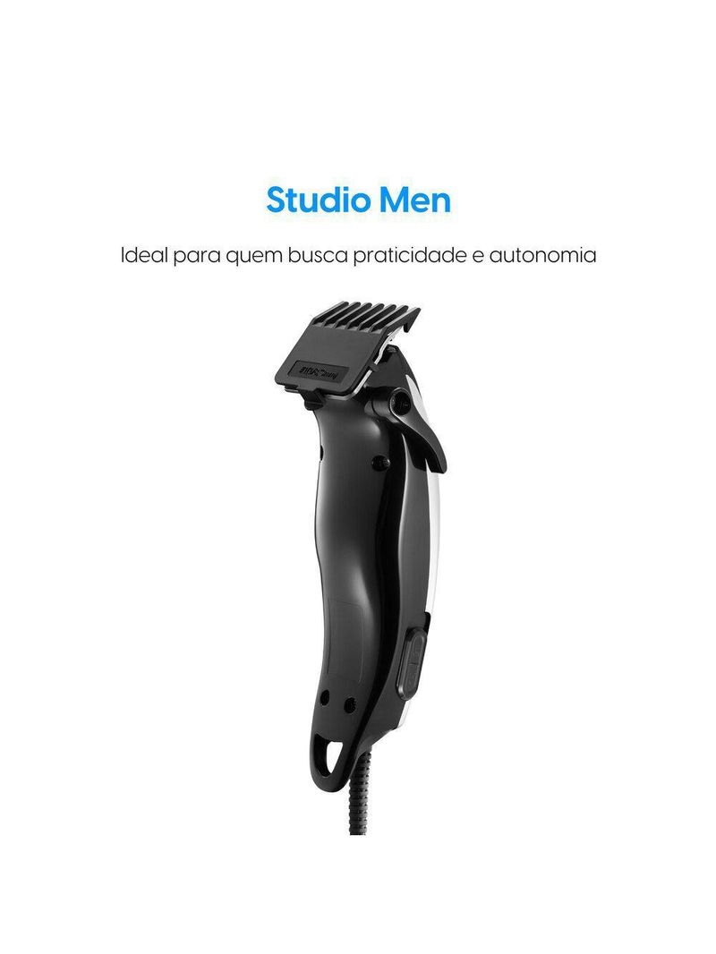 Máquina De Cortar Cabelo Studio Men - 2 Em 1 Cabelo E Barba Lâminas Em Aço Inox Acessórios 110V