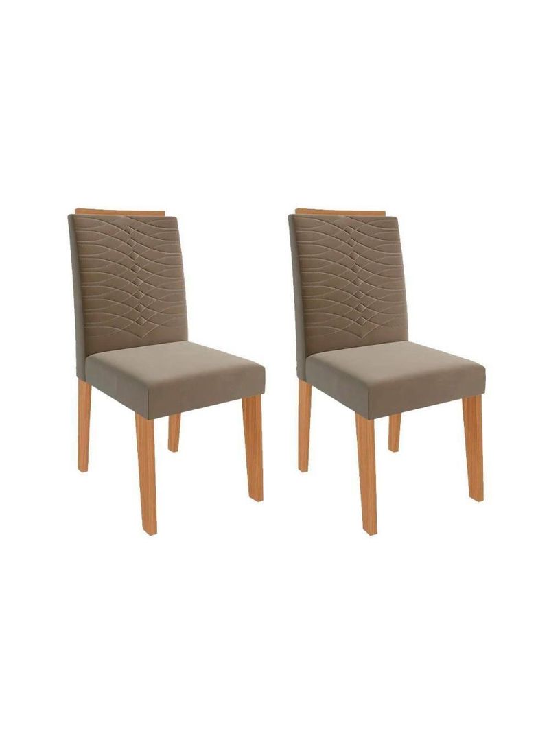 Conjunto Mesa De Cozinha ágata Com Tampo Madeirado Com Vidro 130x80cm E 4 Cadeiras Clarice Madeirado Linho Bege Cimol