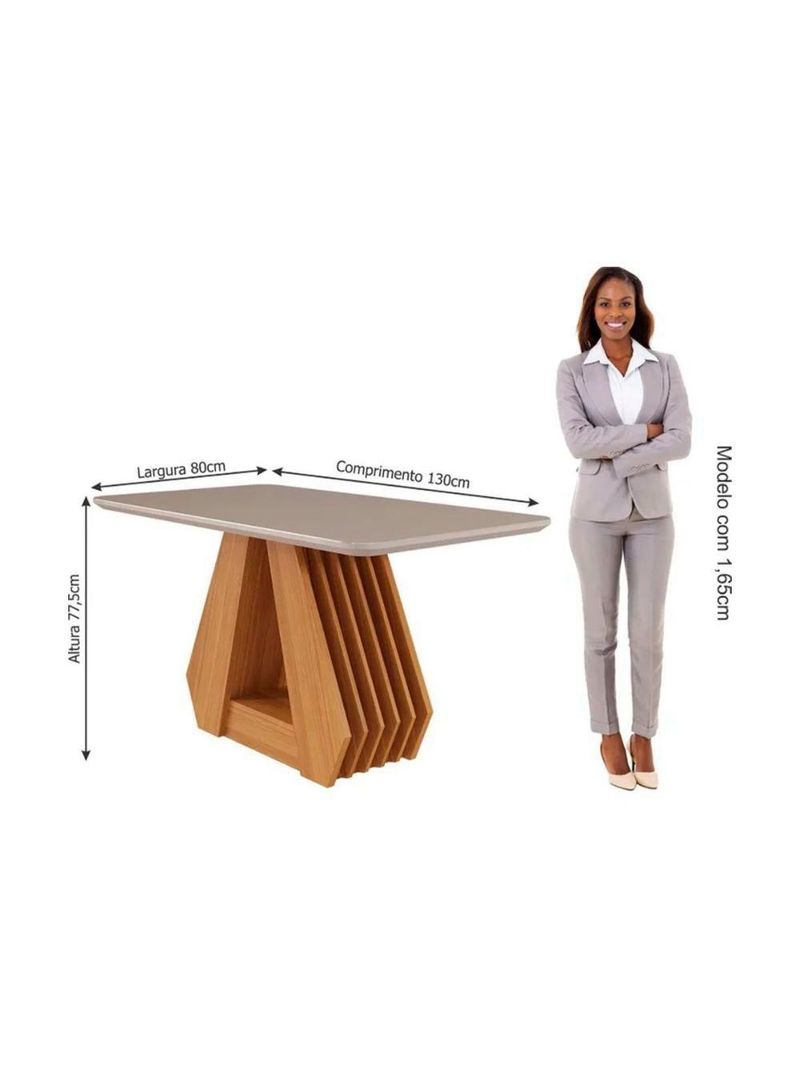 Conjunto Mesa De Cozinha ágata Com Tampo Madeirado Com Vidro 130x80cm E 4 Cadeiras Clarice Madeirado Linho Bege Cimol