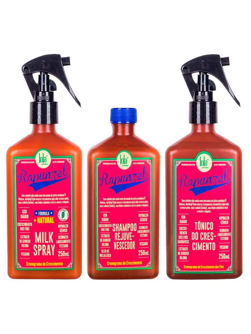 Kit shampoo + tratamento antiqueda + leave-in lola cosmetics rapunzel