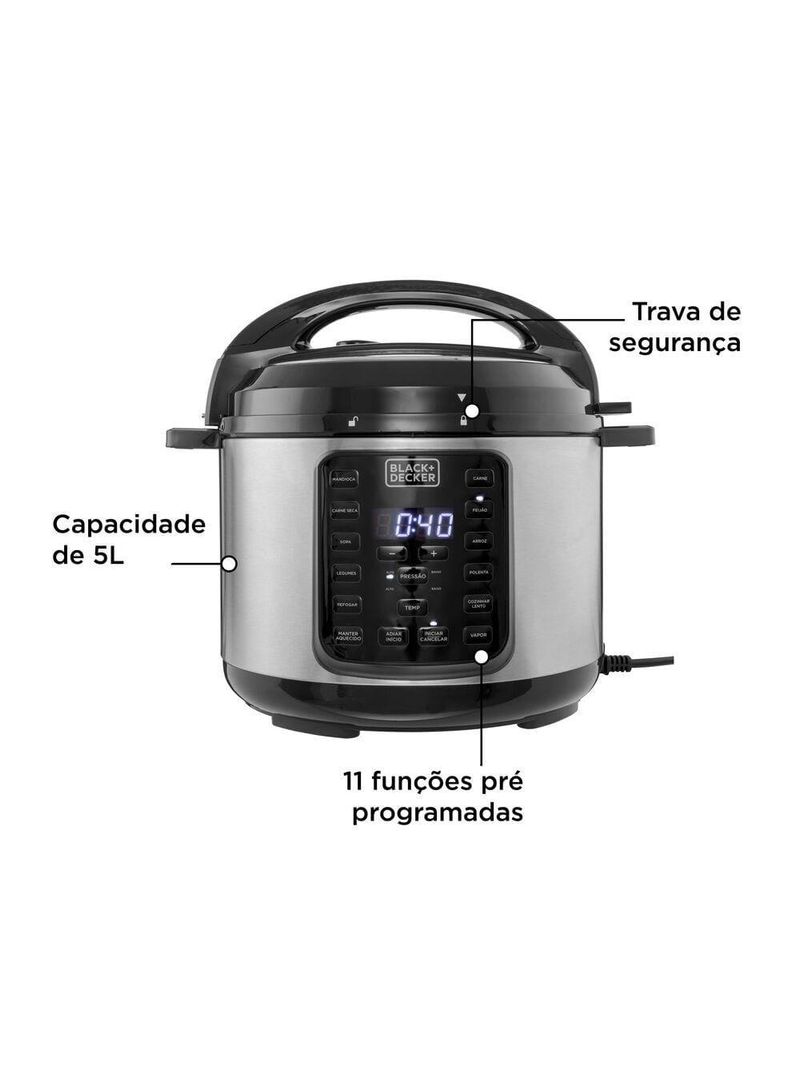 Panela de pressão elétrica black+decker pp900g gourmand gris 5l 900w inox