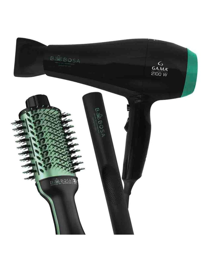 Kit secador, escova e prancha de cabelo babosa 220v