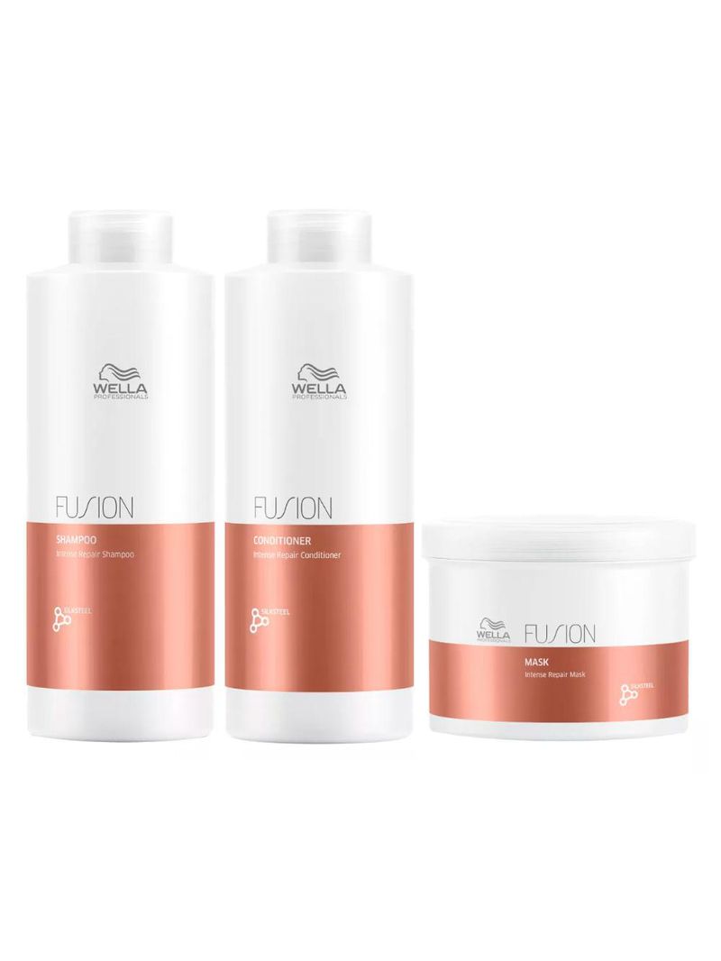 Kit wella professionals fusion - shampoo + condicionador + máscara - tamanho profissional
