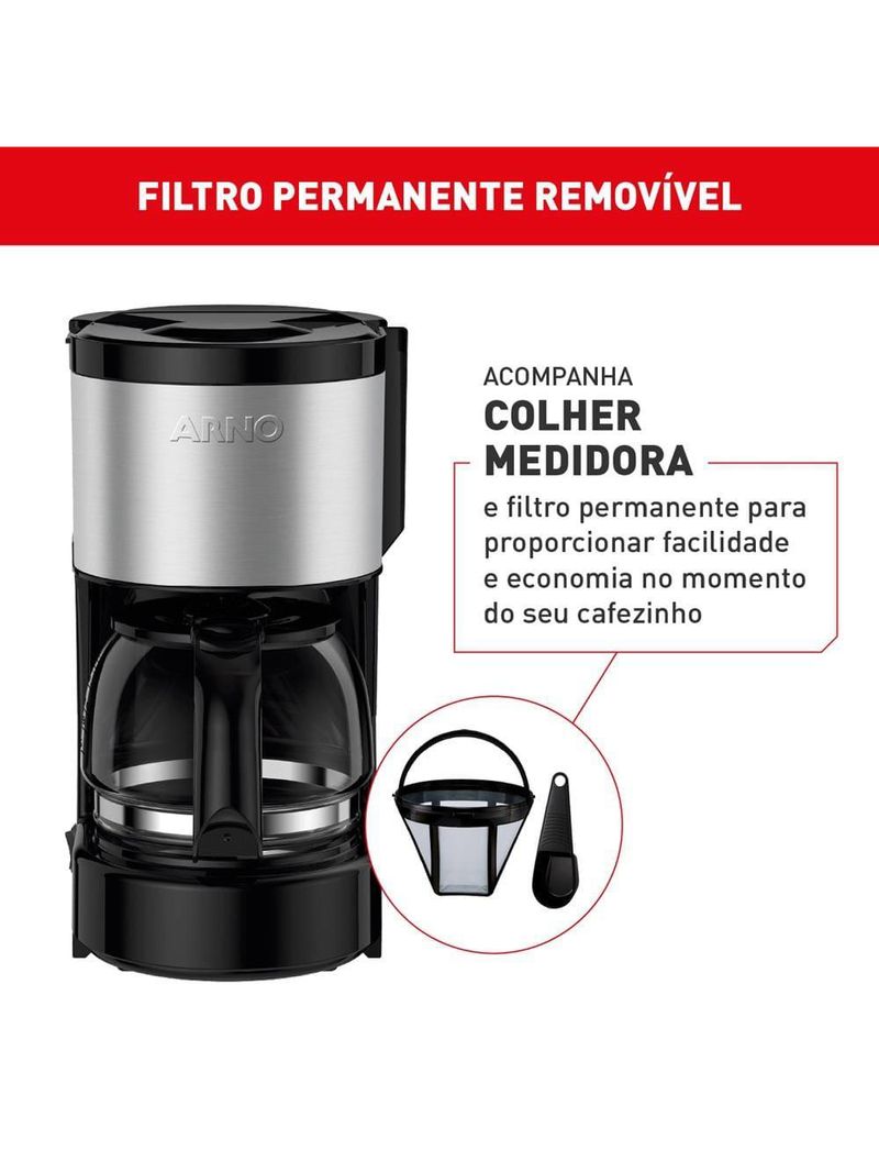 Cafeteira elétrica arno perfectta inox cfpi 12 xícaras - preta