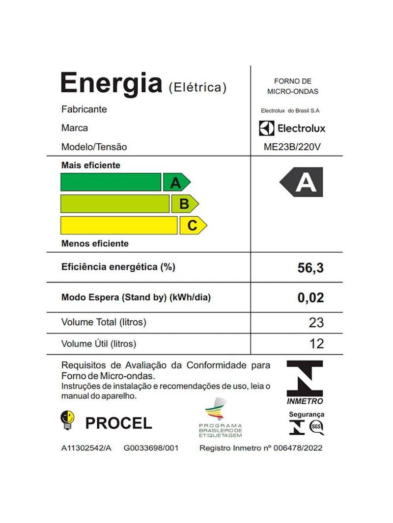 Micro-ondas electrolux efficient me23b função manter aquecido desidratar branco 23l