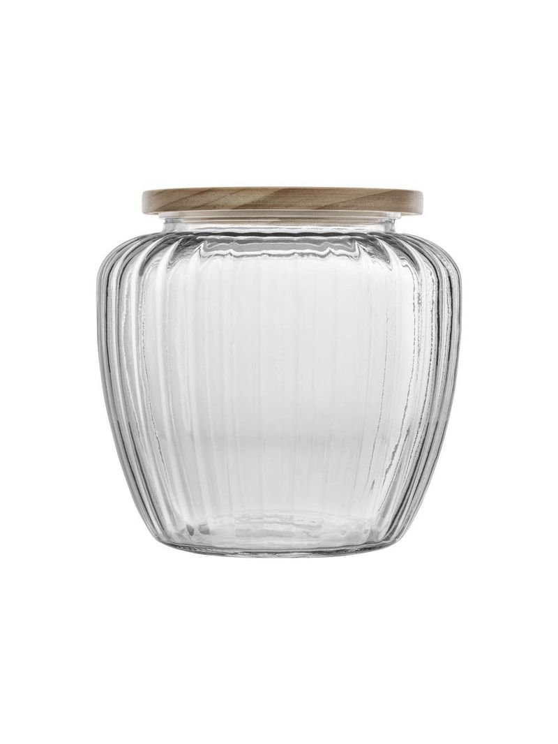 Porta mantimento de vidro com tampa de pinus 1,3l