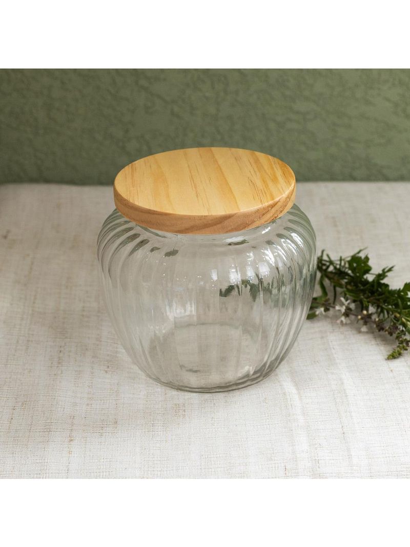 Porta mantimento de vidro com tampa de pinus 1,3l