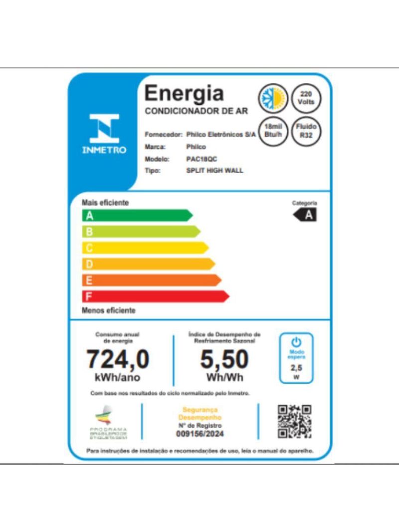 Ar Condicionado Split Inverter Philco 18000 BTUs Quente e Frio 220V PAC18QC