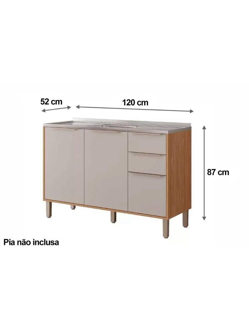 Balcão De Cozinha Esplêndida 3 Portas E 2 Gavetas S/tampo 120cm Freijo/titanium - Mgm