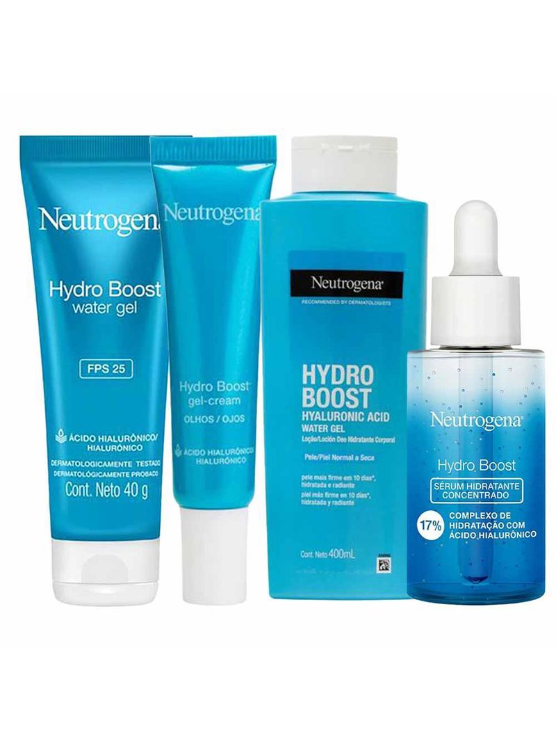 Neutrogena hydro boost kit – gel creme para olhos + hidratante facial fps25 + hidratante corporal + sérum